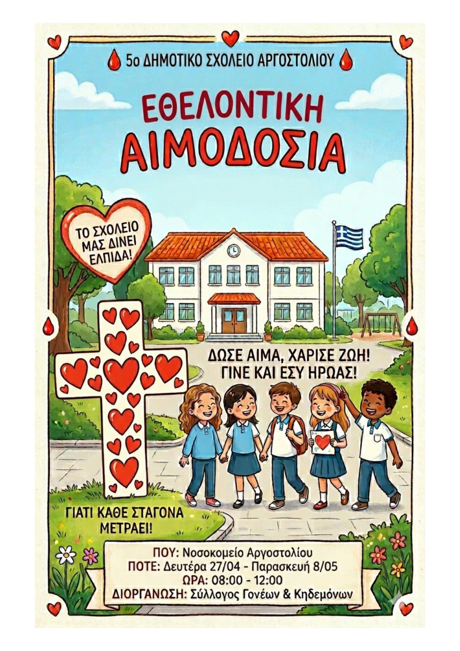 Δράση αιμοδοσίας απο το 5ο Δημοτικό Σχολείο Αργοστολίου