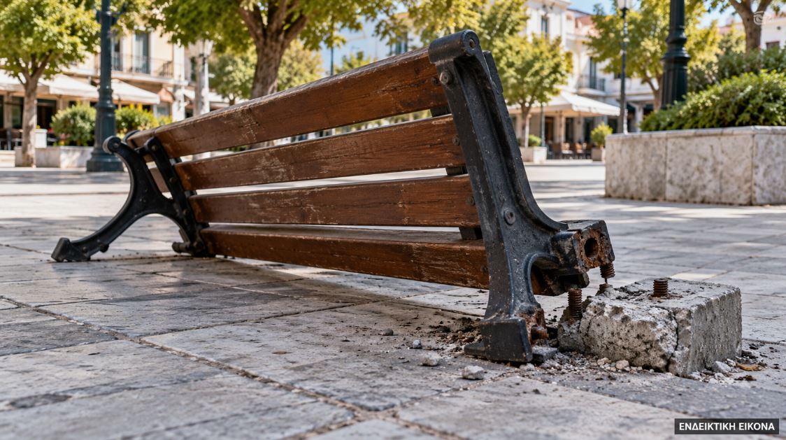 Αργοστόλι: Παγκάκι ανατράπηκε ενώ κάθονταν παιδιά έξω από την Εθνική Τράπεζα